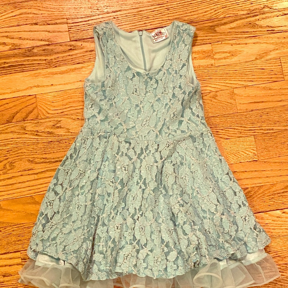 Teal flower dress. Size 6.